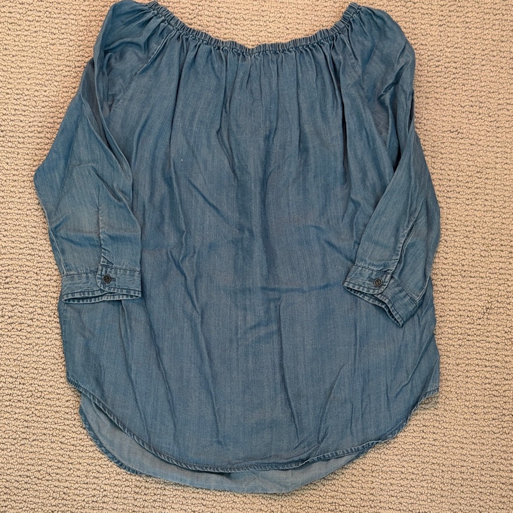 beachlunchlounge Light Blue Chambray Off-Shoulder Top